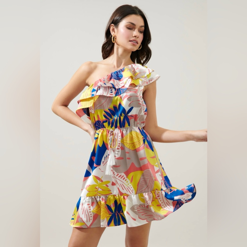 Sugarlips Tropical Paradise Satin One Shoulder Mini dress